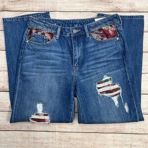 Vince‎ Camuto Women's Distressed Boyfriend Jeans Size 28/6 Plaid Patch Ripped
